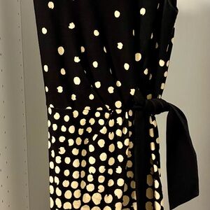 Tahari ASL Black and White Polka Dot Midi Dress